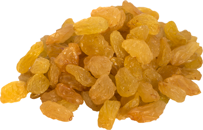 Heap of Yellow Sultanas Raisins on White Background